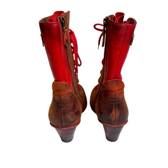 Distressed Red Leather Lace-Up Boot - Picture 4 of 11